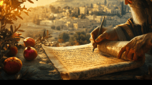 A hand writing on a scroll