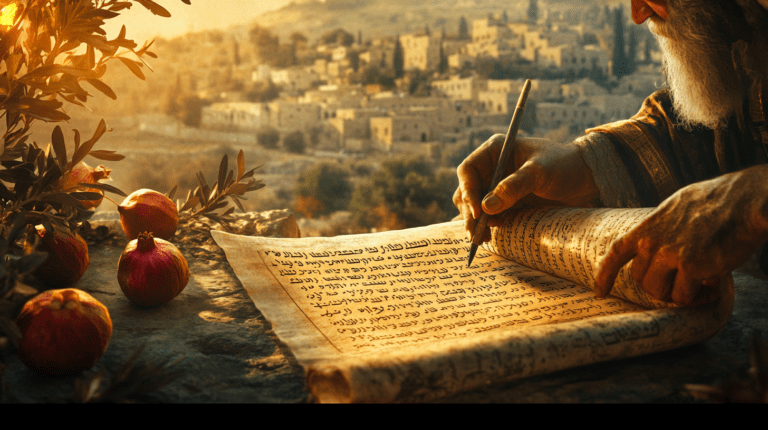 A hand writing on a scroll